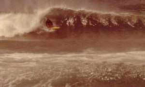 Peter Kuba surfing at Redhead 1976